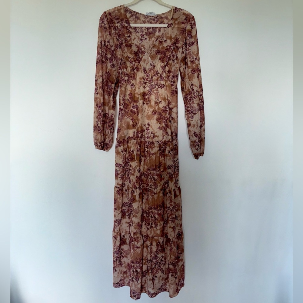 Lucky Brand‎ Floral Long Sleeve Mesh Maxi Dress Size Medium